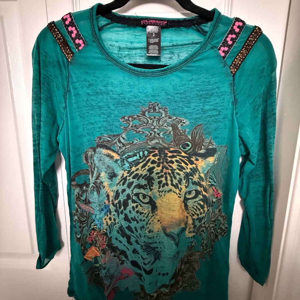 Custo Barcelona Green Graphic 3/4 Sleeve T-Shirt